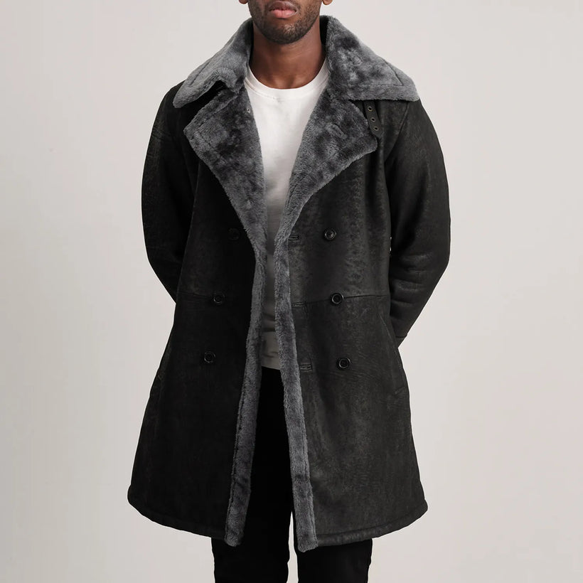 Charles 가죽 코트 브라운 Shearling 가죽 코트 남성용