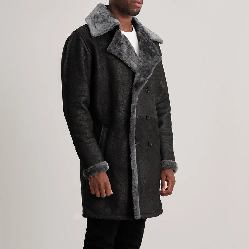Charles 가죽 코트 브라운 Shearling 가죽 코트 남성용