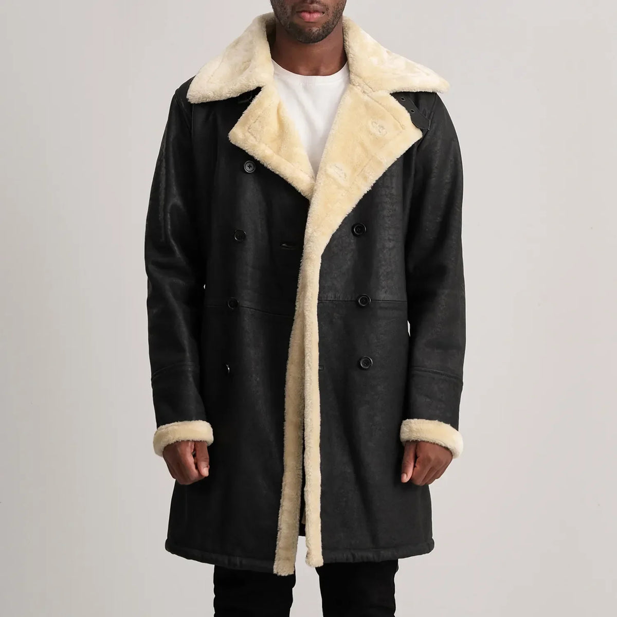 Charles 가죽 롱 코트 브라운 Shearling 가죽 롱 코트 남성용 – alternate product view 1