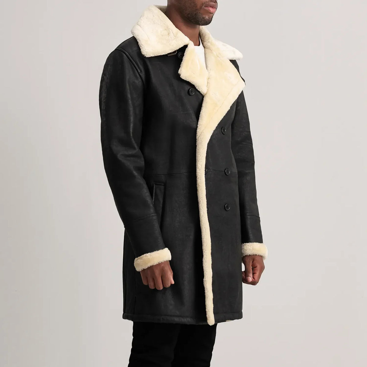Charles 가죽 롱 코트 브라운 Shearling 가죽 롱 코트 남성용 – alternate product view 2