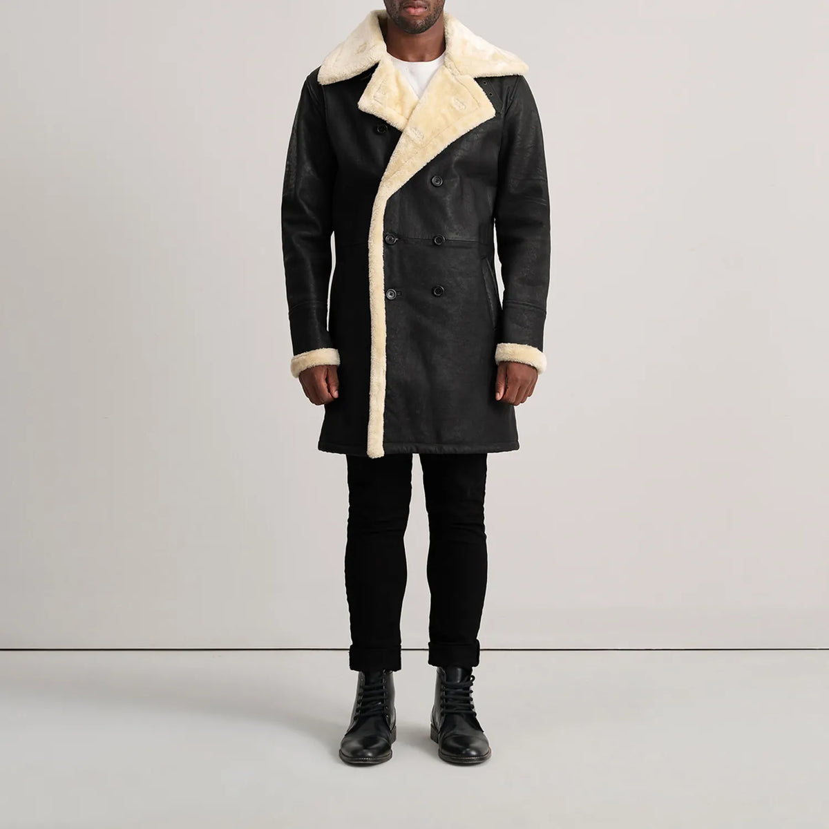 Charles 가죽 롱 코트 브라운 Shearling 가죽 롱 코트 남성용 – alternate product view 3