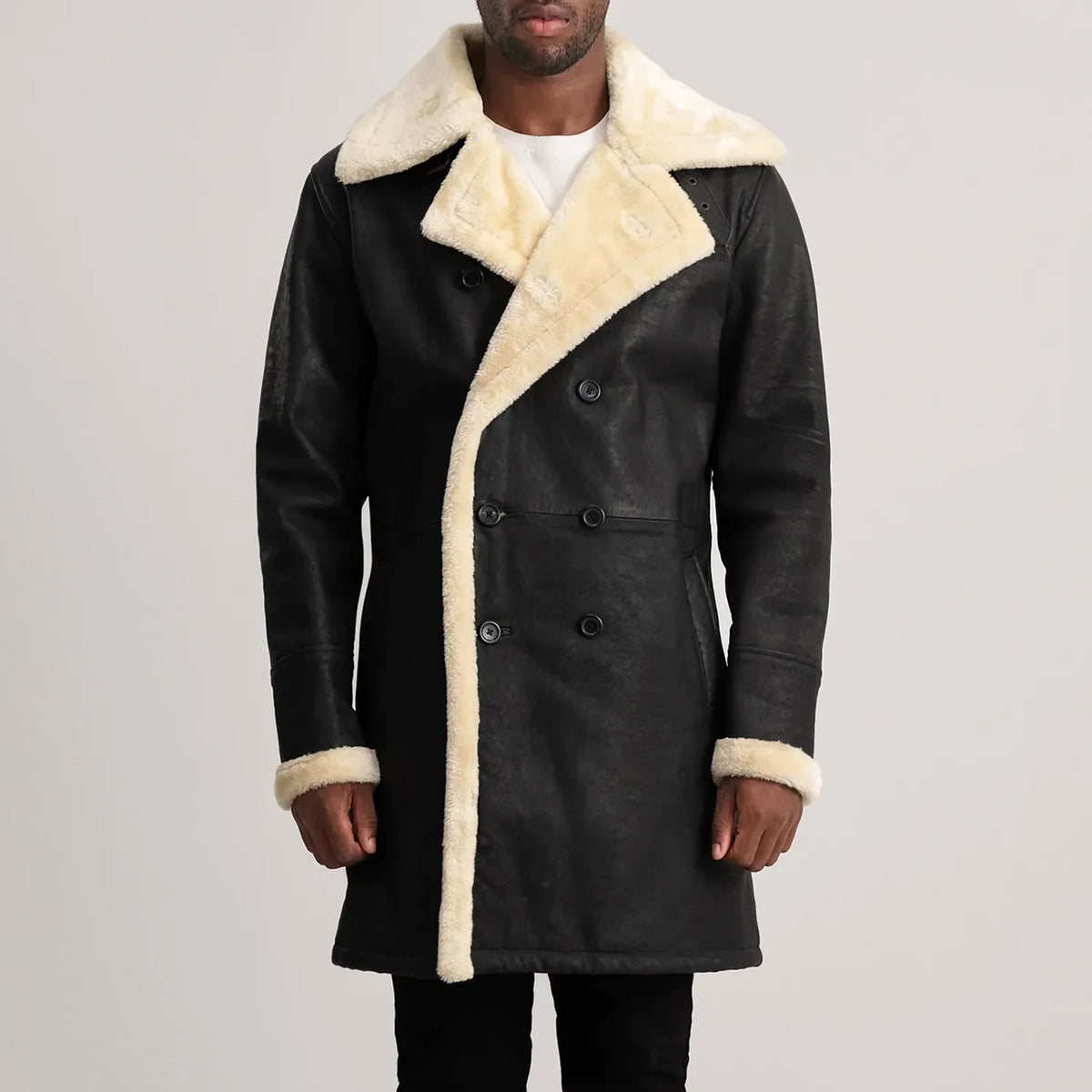 Charles 가죽 롱 코트 브라운 Shearling 가죽 롱 코트 남성용 – alternate product view 4