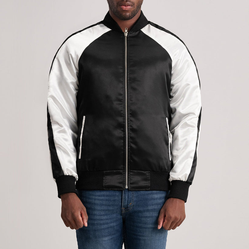 Clarke 블랙 Varsity 가죽 자켓 남성용