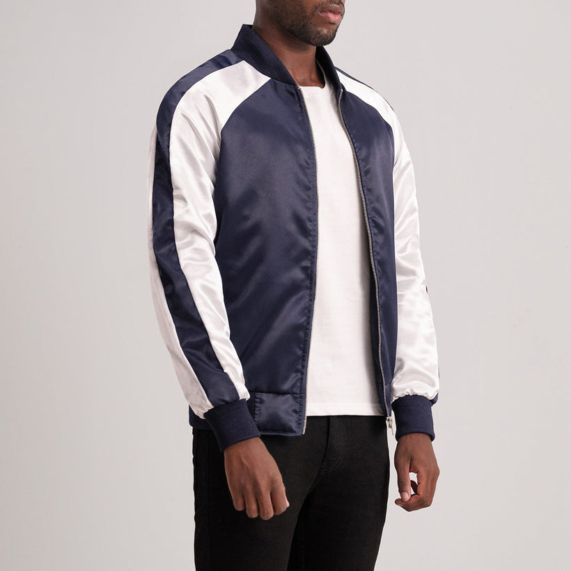 Clarke Blue Varsity 가죽 자켓 남성용