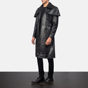 
Black Cowhide Leather Trench Coat - 어깨 라인과 깔끔한 밑단이 돋보이는 뒷면 뷰
