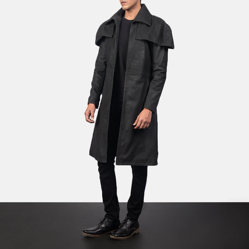 Classic Distressed 블랙 Leather Duster 남성용