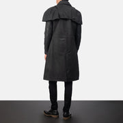 Men's Classic Distressed 블랙 Leather Duster 남성용 - Lateral Side Profile View Showing Sleeve Cut &amp; Athletic Taper Fit