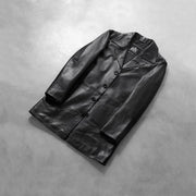 Open hem &amp; Hem Craftsmanship Construction Detail on Men's Classmith Black Leather Coat