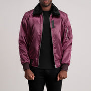 Clyde B-15 Maroon 가죽 봄버 자켓 남성용 - Lateral Side Profile View Showing Sleeve Cut &amp; Athletic Taper Fit