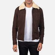 Men's Coffner 브라운 Shearling Fur 가죽 자켓 남성용 in Distressed Brown Goatskin Suede - Front Profile View &amp; Tailored Silhouette | Buy Online