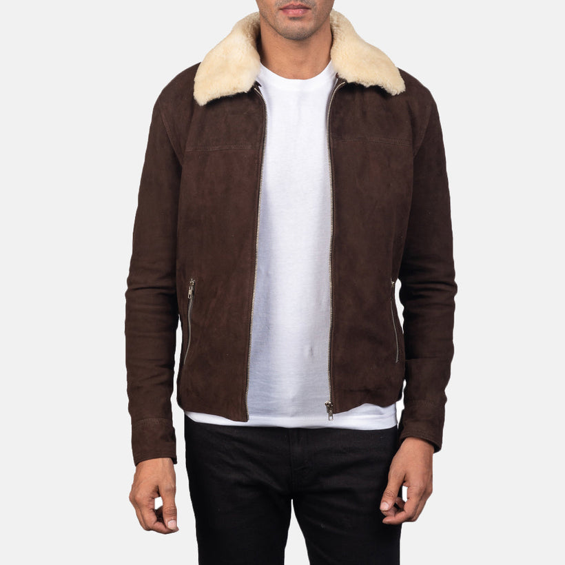 Coffner 브라운 Shearling Fur 가죽 자켓 남성용