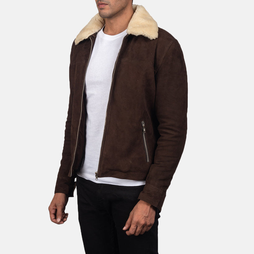 Coffner 브라운 Shearling Fur 가죽 자켓 남성용