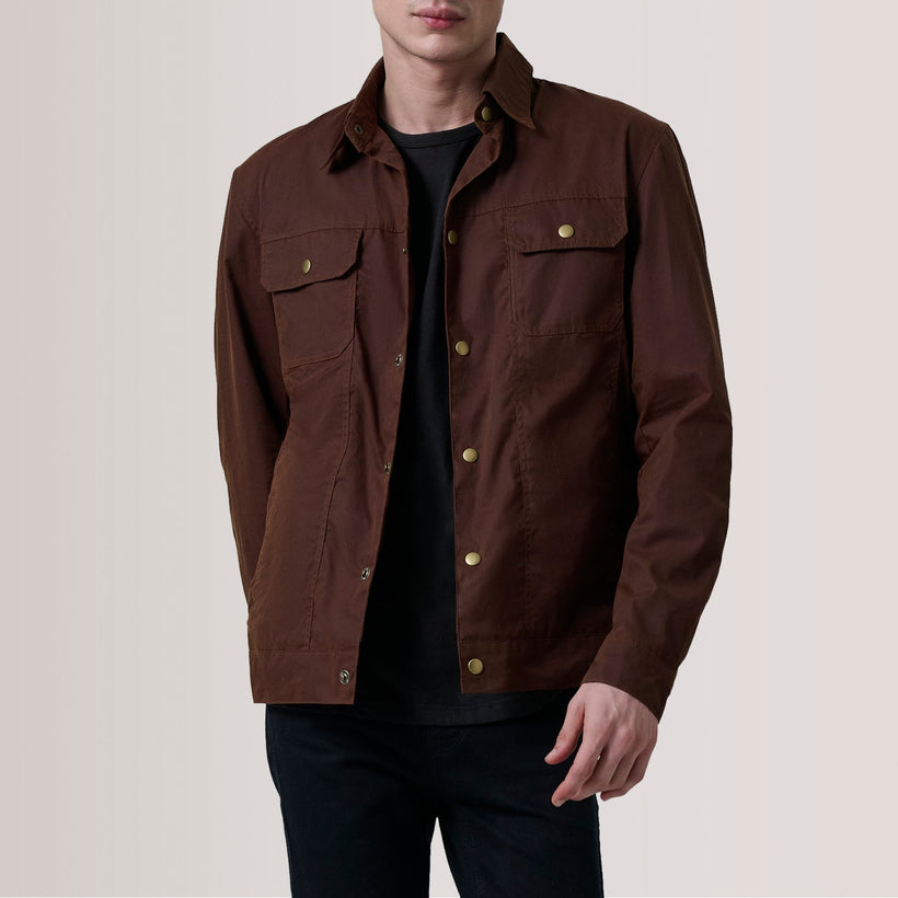 Colberto 브라운 Waxed Canvas Trucker 가죽 자켓 남성용