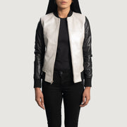 Women's Cole Silver 가죽 봄버 자켓 여성용 - Lateral Side Profile View Showing Sleeve Cut &amp; Athletic Taper Fit