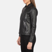 Women Colette 블랙 가죽 자켓 여성용 - Lateral Side Profile View Showing Sleeve Cut &amp; Athletic Taper Fit