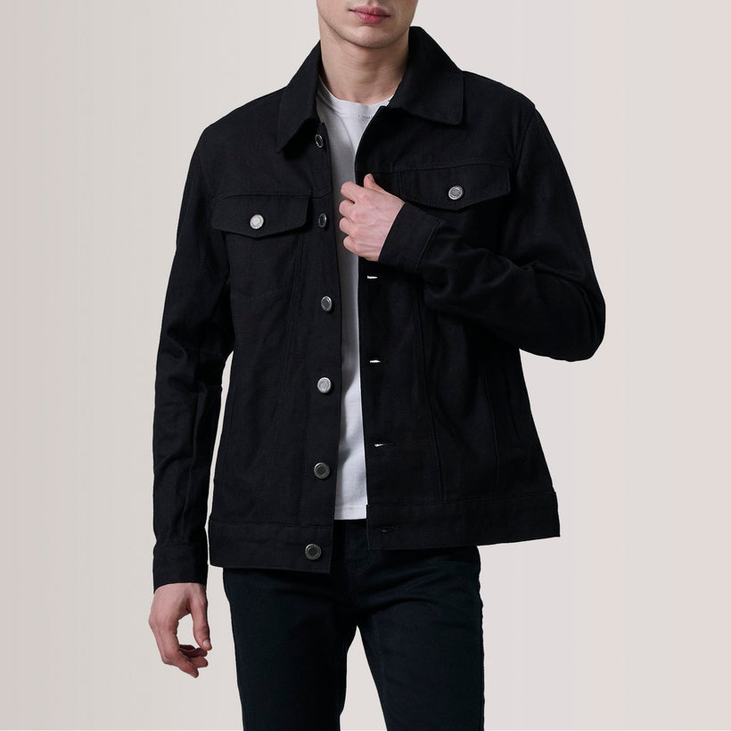 Conard 블랙 Denim Trucker 가죽 자켓 남성용