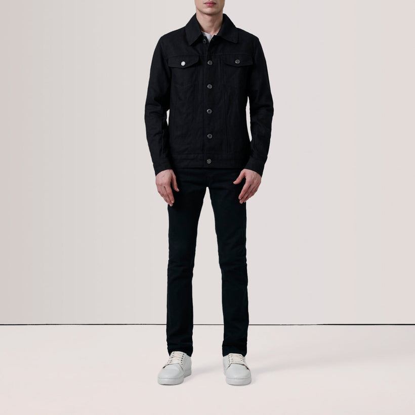 Conard 블랙 Denim Trucker 가죽 자켓 남성용