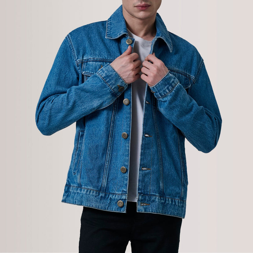Conard 블루 Denim Trucker 가죽 자켓 남성용