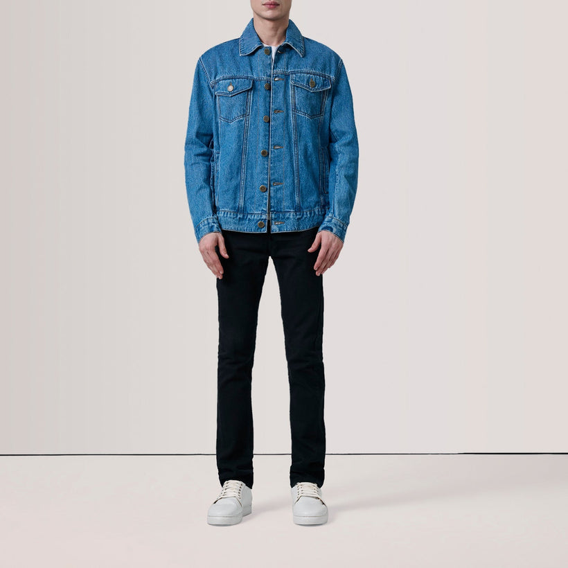 Conard 블루 Denim Trucker 가죽 자켓 남성용