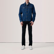
Dark Blue Full-Grain leather Jacket - 어깨 라인과 깔끔한 밑단이 돋보이는 뒷면 뷰