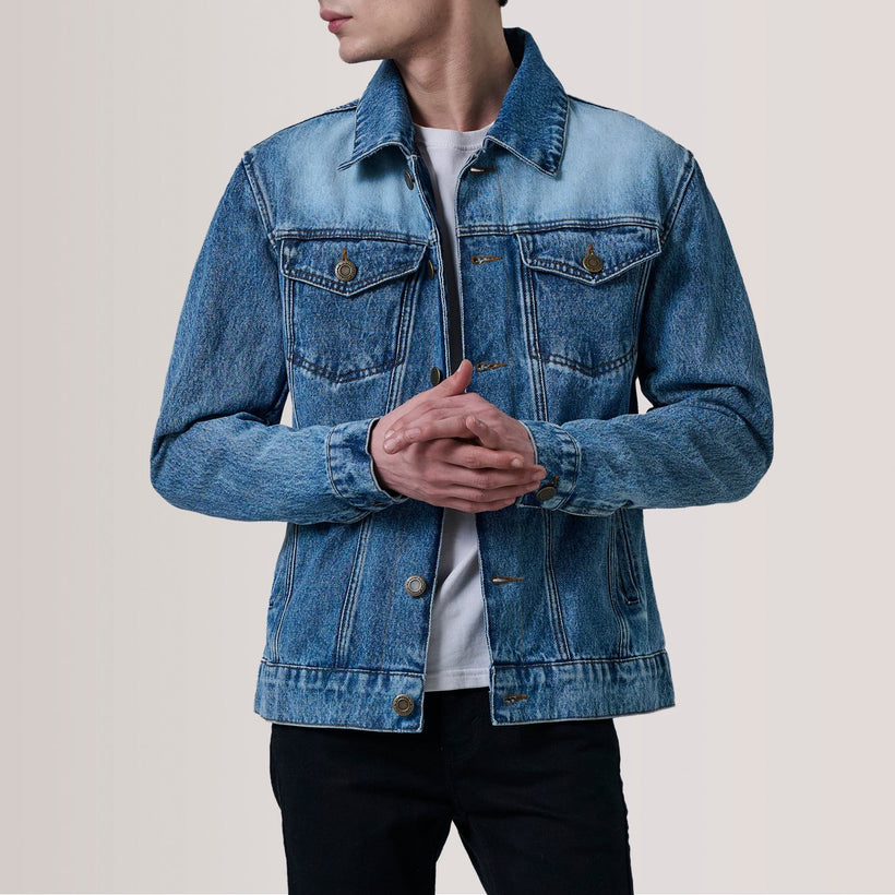 Conard Ice 블루 Denim Trucker 가죽 자켓 남성용