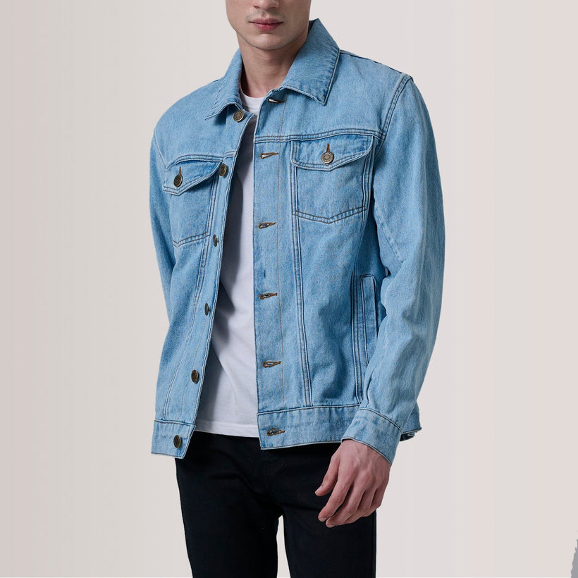 Conard Light Blue Denim Trucker 가죽 자켓 남성용