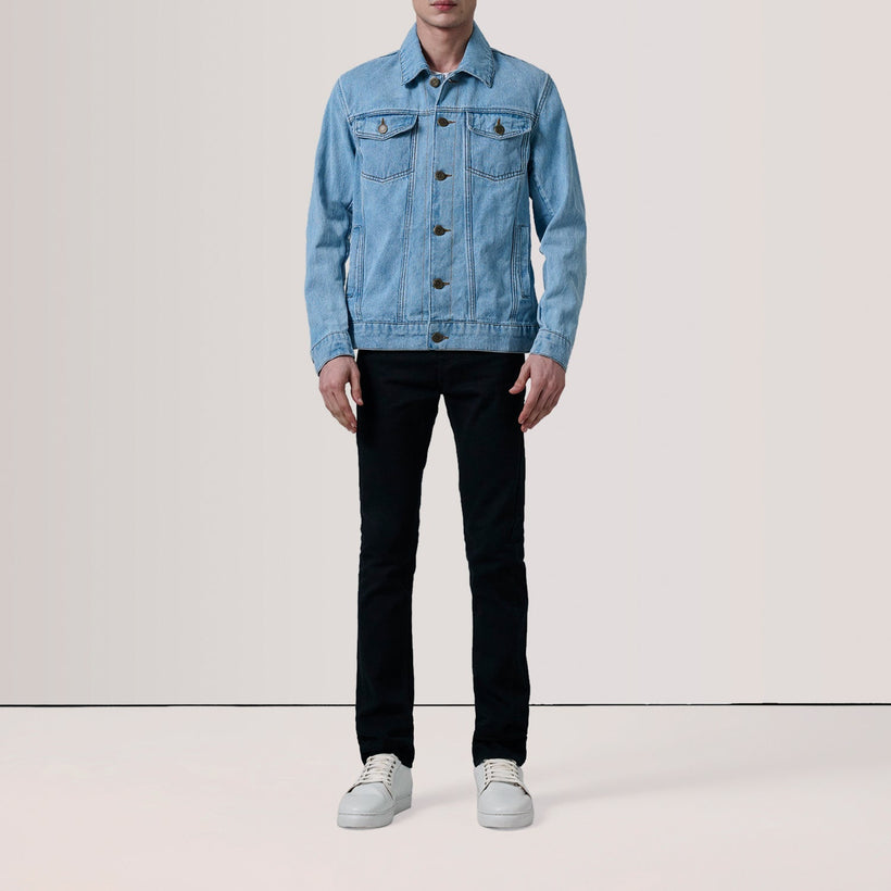 Conard Light Blue Denim Trucker 가죽 자켓 남성용