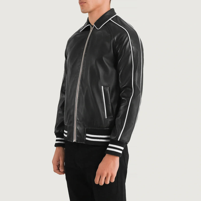 Cooper 블랙 Leather Varsity 가죽 자켓 남성용