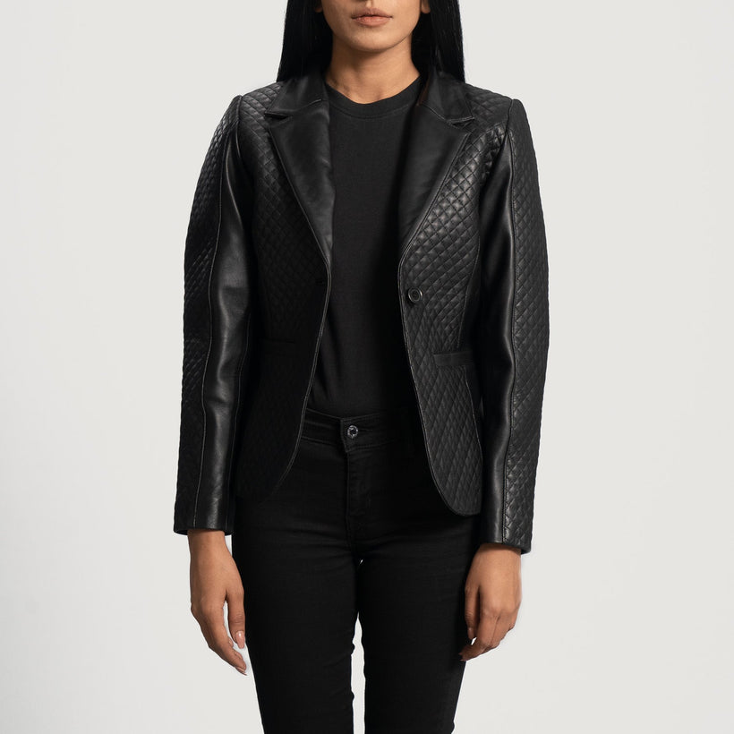Cora Quilted 블랙 가죽 테일러드 블레이저 여성용