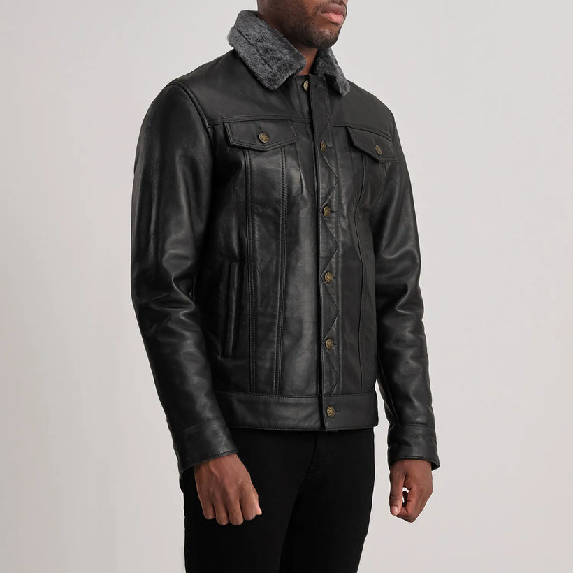 Dallis 블랙 Leather Shearling Trucker 가죽 자켓 남성용
