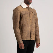 
Distressed Brown Sheepskin Snuffed Aviator Jacket - 어깨 라인과 깔끔한 밑단이 돋보이는 뒷면 뷰