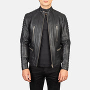 
Damian Grey Suede Biker Jacket in Grey Sheepskin Suede - 정면 스타일 및 테일러드 실루엣 | 공식 온라인 스토어 구매