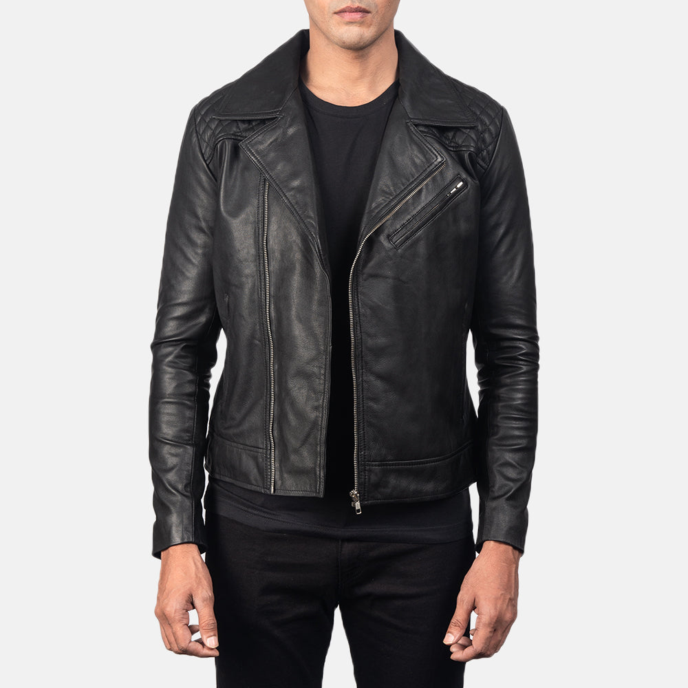 Danny Quilted Brown Leather Biker Jacket in Distressed Brown Goatskin Leather - 정면 스타일 및 테일러드 실루엣 | 공식 온라인 스토어 구매