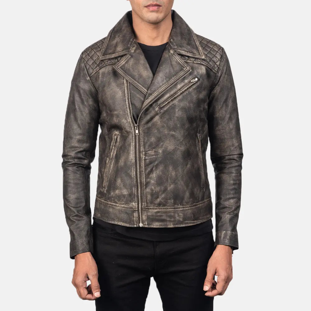
오픈 헴 밑단과 장인 정신이 깃든 마감 디테일 Danny Quilted Brown Leather Biker Jacket