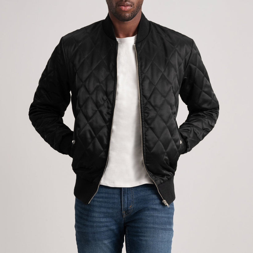 Danson Quilted 블랙 Varsity 가죽 자켓 남성용