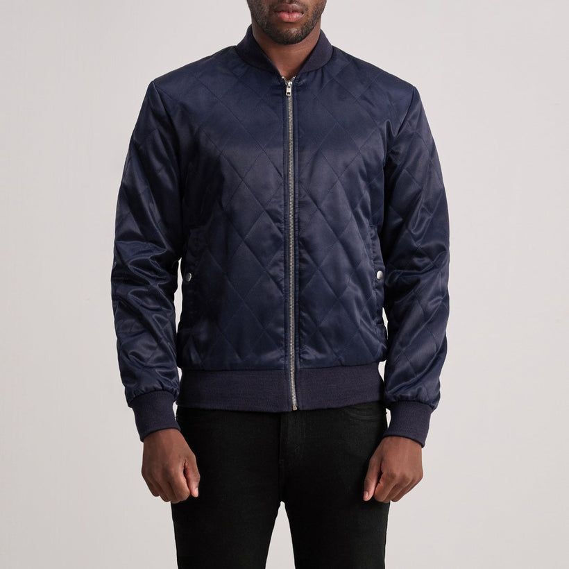 Danson Quilted Blue Varsity 가죽 자켓 남성용