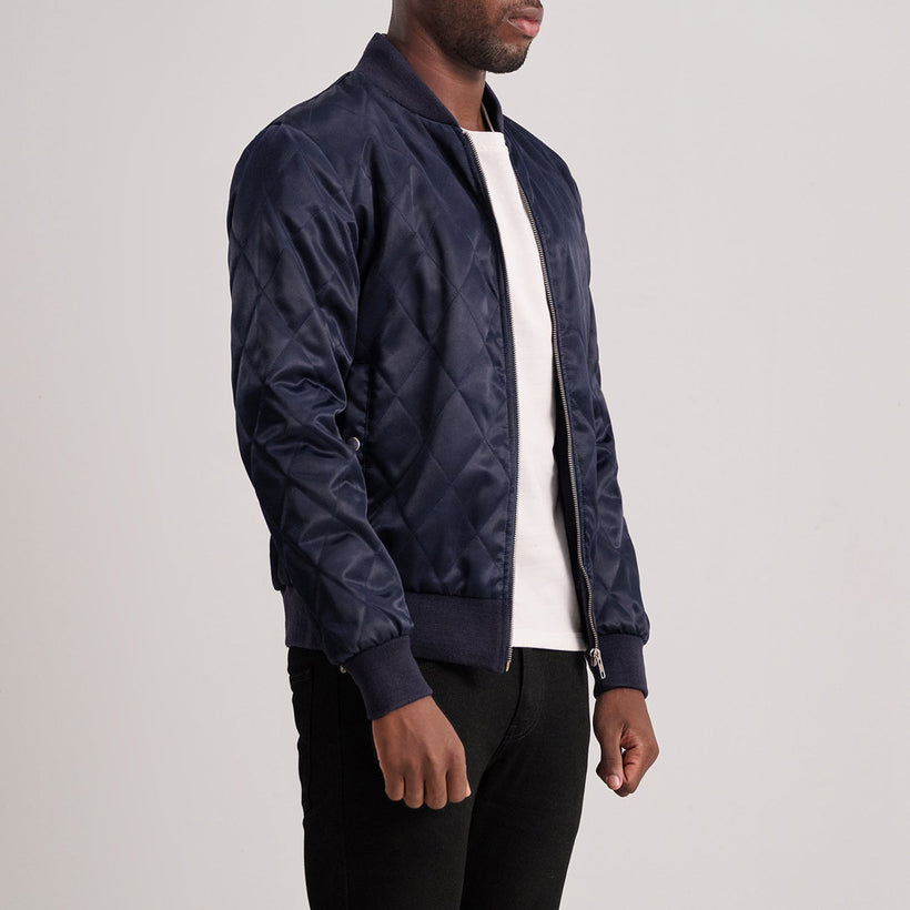 Danson Quilted Blue Varsity 가죽 자켓 남성용
