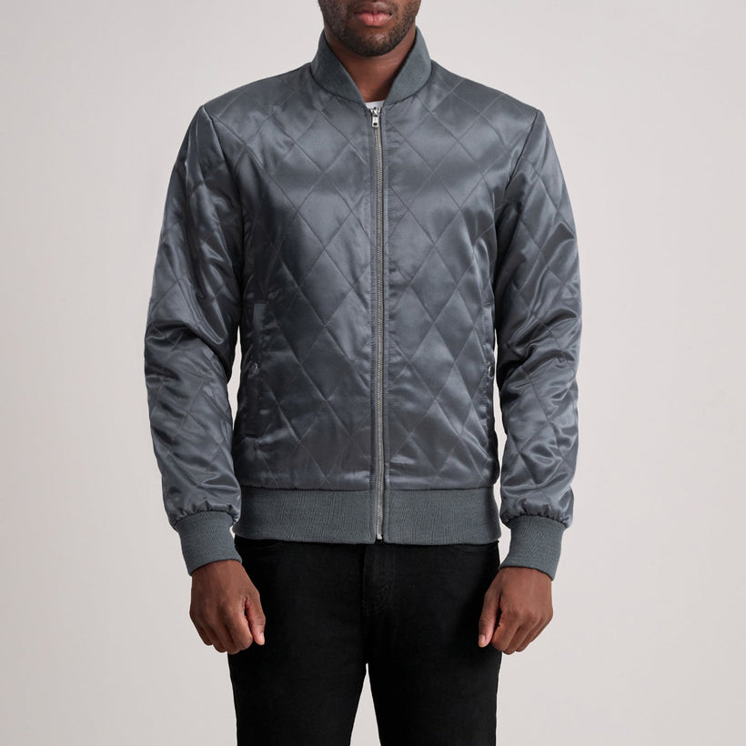 Danson Quilted Grey Varsity 가죽 자켓 남성용