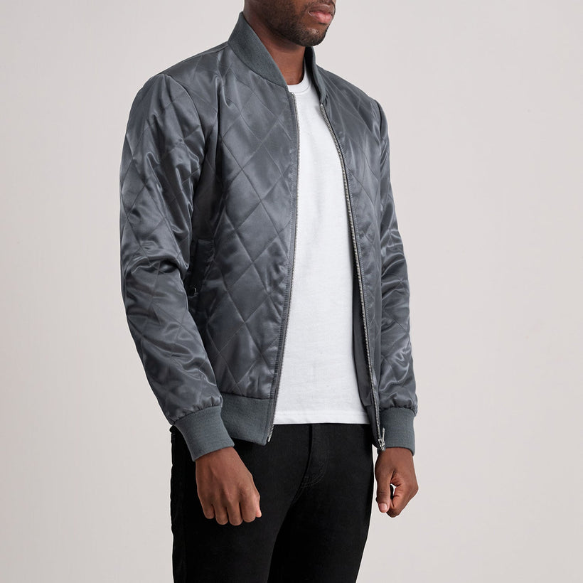 Danson Quilted Grey Varsity 가죽 자켓 남성용