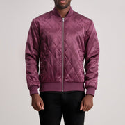 Danson Quilted Maroon Varsity 가죽 자켓 남성용 in Maroon Satin - Front Profile View &amp; Tailored Silhouette | Buy Online