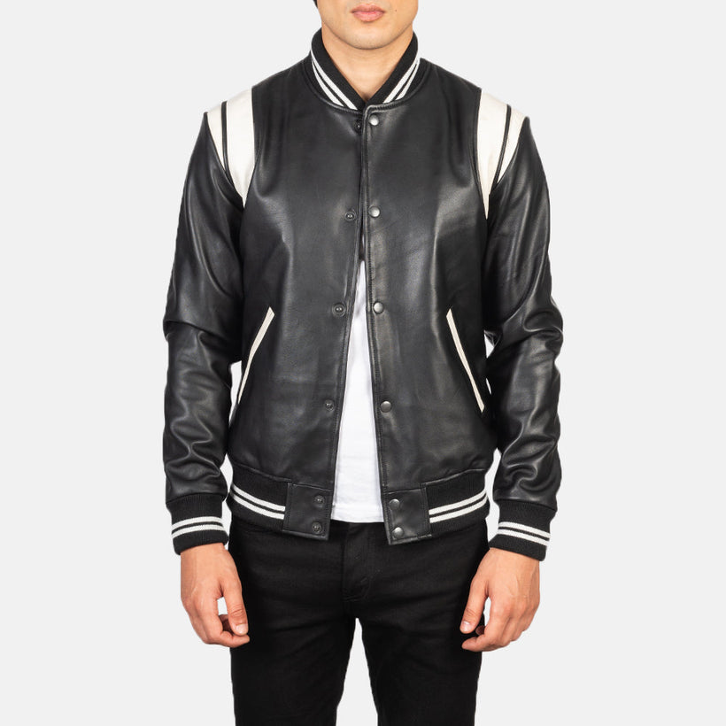 Dantee 블랙 Leather Varsity 가죽 자켓 남성용