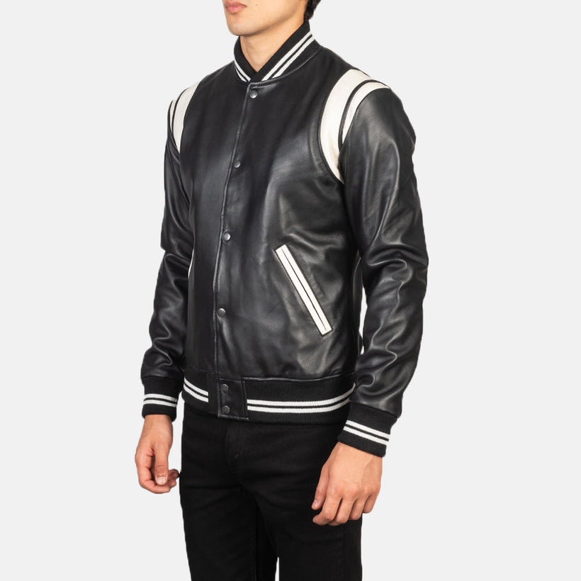 Dantee 블랙 Leather Varsity 가죽 자켓 남성용