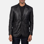 Men's Daron 블랙 가죽 테일러드 블레이저 남성용 in Black Sheepskin Leather - Front Profile View &amp; Tailored Silhouette | Buy Online