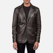 Daron 브라운 가죽 테일러드 블레이저 남성용 in Brown Sheepskin Leather - Front Profile View &amp; Tailored Silhouette | Buy Online