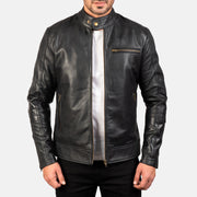 Dean 블랙 가죽 라이더 자켓 남성용 in Black Cow Hide Leather - Front Profile View &amp; Tailored Silhouette | Buy Online
