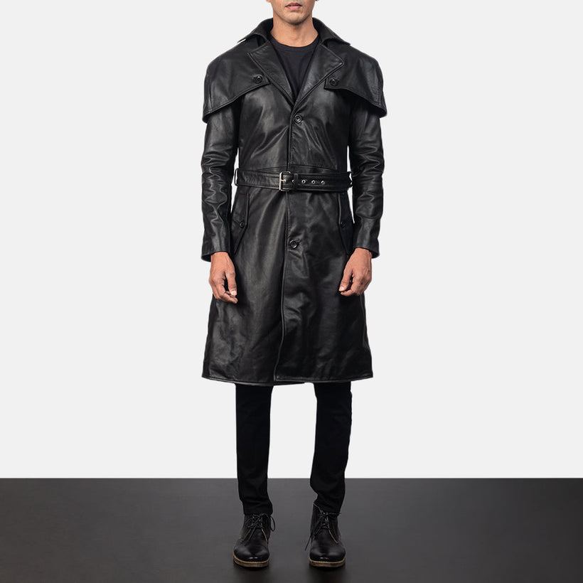 Deux 블랙 Leather Duster 남성용
