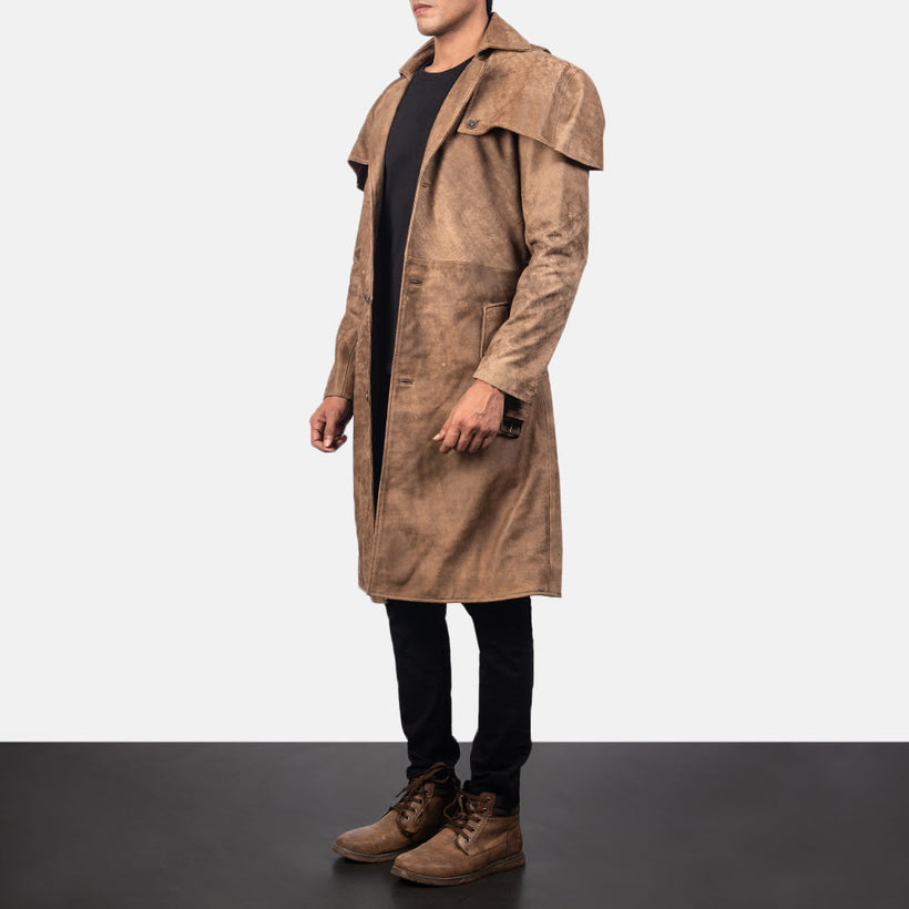 Deux 브라운 Leather Duster 남성용