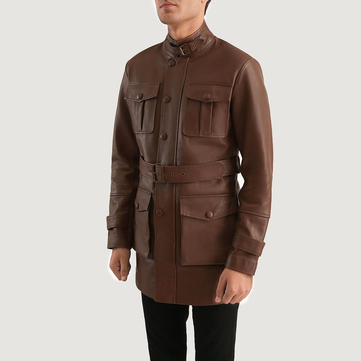 Brown Cowhide leather Jacket - Back View Showing Tailored Shoulder Fit &amp; Clean Hemline