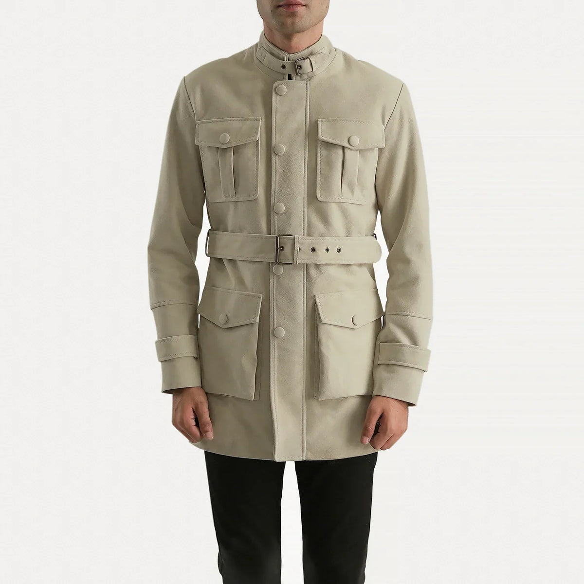 Dolf Off-White 스웨이드 자켓 남성용 in Off-White Cowhide Suede - Front Profile View &amp; Tailored Silhouette | Buy Online