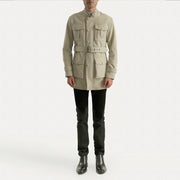 Dolf Off-White 스웨이드 자켓 남성용 - Lateral Side Profile View Showing Sleeve Cut &amp; Athletic Taper Fit
